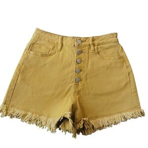 SHEIN High Waisted Double Breasted Fringed cut-offs